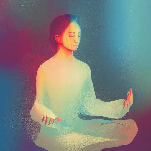 Image similar to a painting of a person sitting in a meditation position, a digital painting by Kanō Tan'yū, unsplash, samikshavad, sense of awe, mystical, matte painting