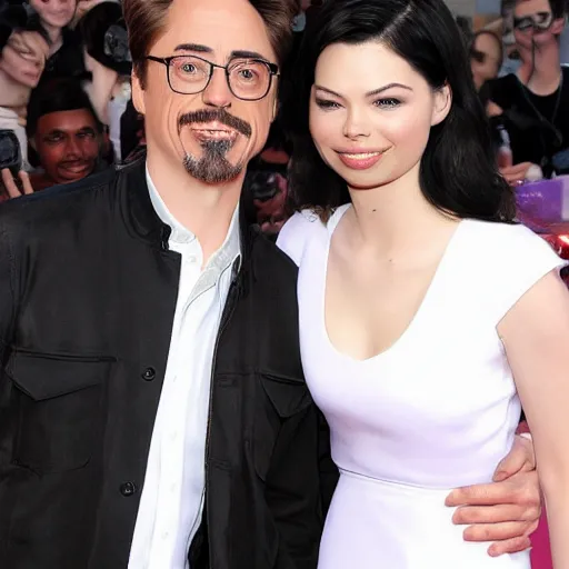 Image similar to https://upload.wikimedia.org/wikipedia/commons/9/9b/Miranda_Cosgrove_2010_MMVA_%28Straighten_Crop%29.jpg meets robert downey jr.