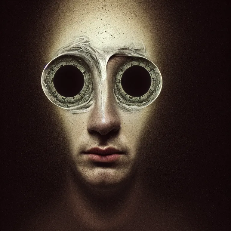 Image similar to symmetrical portrait of beautiful man covered with eyes inside holes, embryos, by hieronymus bosch, lucid dream - like heavy atmosphere, baroque painting, perfect composition, detailed octane render trending on artstation, 8 k artistic photography, volumetric cinematic perfect light, chiaroscuro, masterpiece, raphael, caravaggio, beksinski, rutkowski