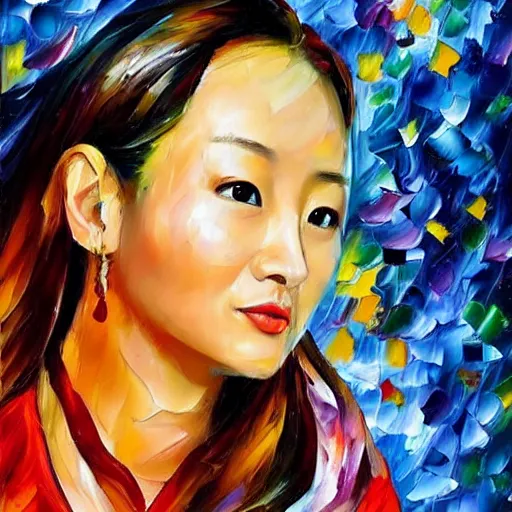 Image similar to a leonid afremov oil painting of zhang zi yi