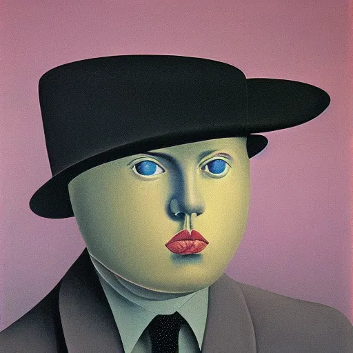 Prompt: a surreal painting by rene magritte titled the future of mankind, in the style of magritte