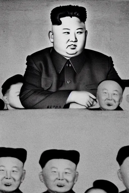 Image similar to kim jong - un is put on a stalin mask, photo in color