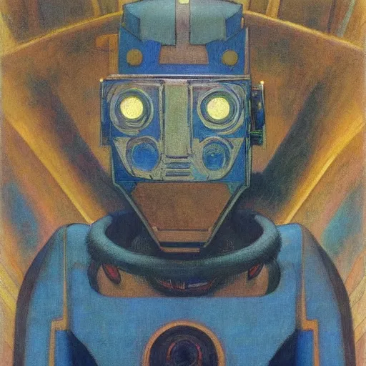 Image similar to the robot wearing her human mask, by jessie willcox smith and donato giancola and nicholas roerich, symbolist, dramatic lighting, elaborate geometric ornament, art brut, god rays, soft cool colors, smooth, sharp focus, extremely detailed