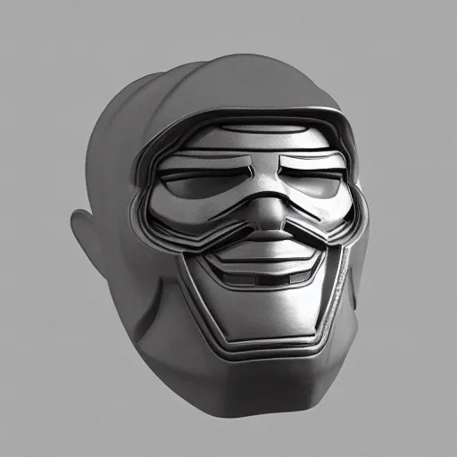 Prompt: MF DOOM mask, highly detailed photo realistic render, shadows, sculpture