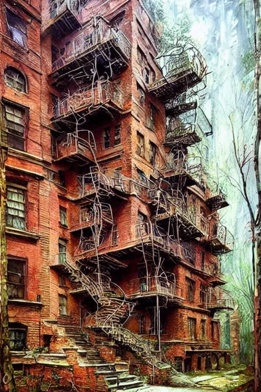 Prompt: (((((a ramshackle manhattan brick brownstone deep in the forest))))) by Dmitry Dubinsky!!!!!!!!!!!!!!!!!!!!!!!!!!!