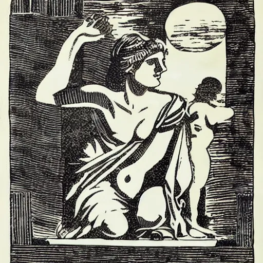 Prompt: Greek mythology pandora opening her box, block print, chiaroscuro, very beautiful, award-winning