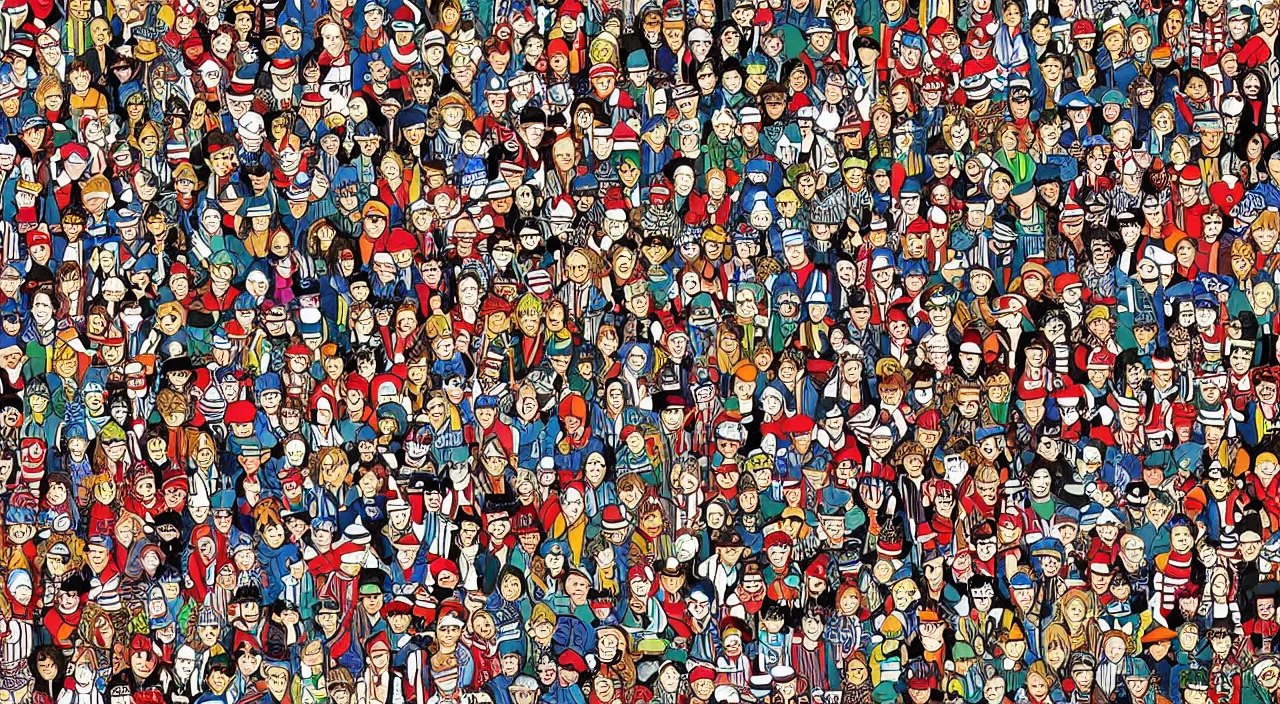 Prompt: a where's waldo picture, intricate detail, fine drawing, zoomed out