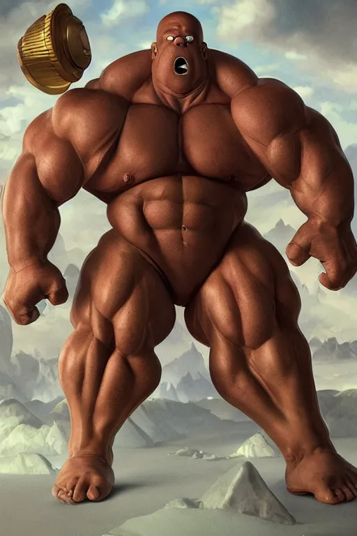 Image similar to upper body portrait of a hulking bulky swole steroids musclebound huge bodybuilder muscular herculean chiseled homer simpson, cinematic lighting, photorealistic, octane render, 8 k, depth of field, 3 d, art by artgerm and greg rutkowski and alphonse mucha and uang guangjian and gil elvgren and sachin ten