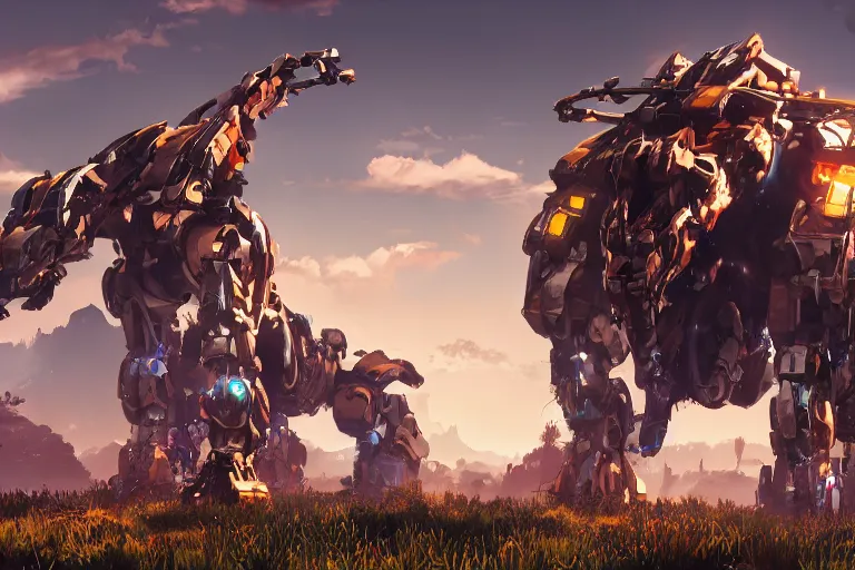 Image similar to stalker machine mecha animal beast robot of horizon forbidden west horizon zero dawn bioluminiscence global illumination ray tracing hdr fanart arstation by sung choi and eric pfeiffer and gabriel garza and casper konefal