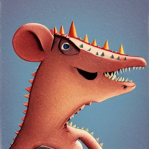 Image similar to dino mouse, spikey head, mouse face fine art