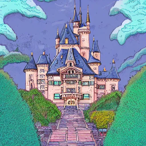 Prompt: intricate illustration, castle, ghibli colorful, cinematic composition