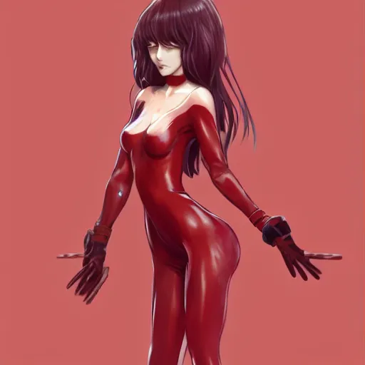 Prompt: full body character design of a beautiful anime girl in a red tight suit, elegant, highly detailed, digital painting, artstation, smooth, soft focus, art by WLOP and asanagi