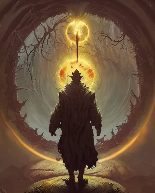 Image similar to a druid standing in a circle at the beginning of the world by greg rutkowski and frank frazetta and peter mohrbacher and william blake and dan mumford