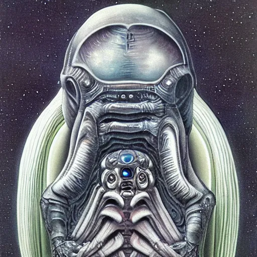 Image similar to the alien transcendent cosmic tardigrade that awaits you at the end of all of space and time, by h. g. giger