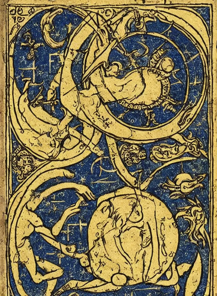 Prompt: the astrological symbol of saturn and capricorn, medieval illustration