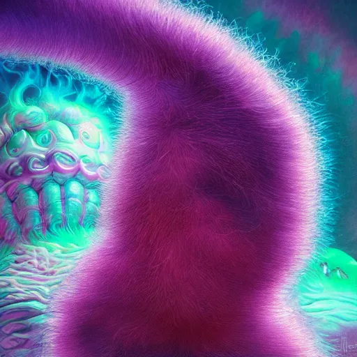 Image similar to colossal fluffy micro organism, by alex grey, fantasy, vivid colors, sharp focus, digital art, hyper - realistic, 4 k, unreal engine, highly detailed, hd, dramatic lighting by brom, trending on artstation