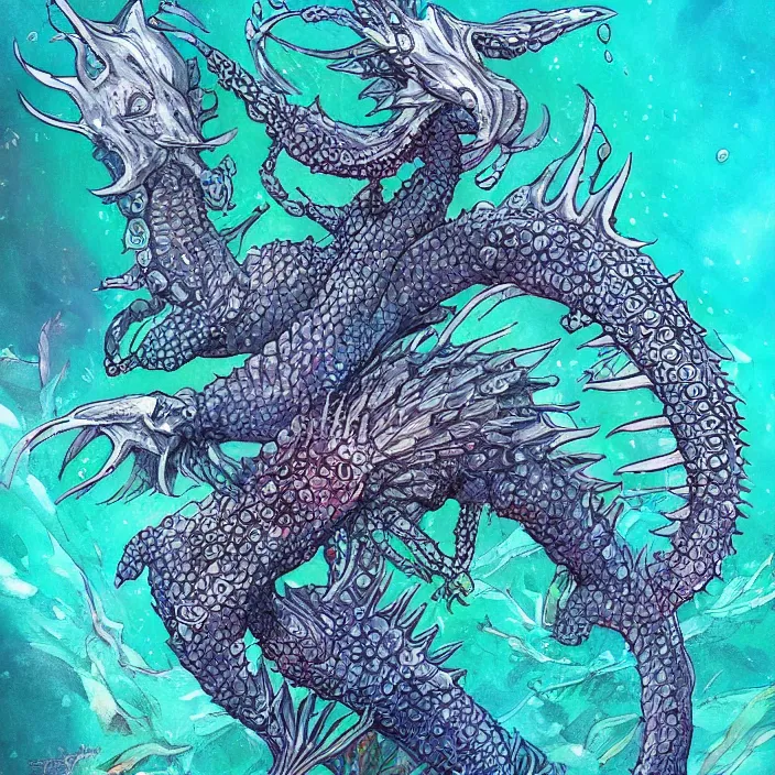 Image similar to underwater sea dragon full body, d & d style, trending on artstation, colorful, intricate, highly detailed