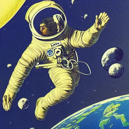 Image similar to Gerhard Human illustration of an astronaut drifting in space staring at the earth