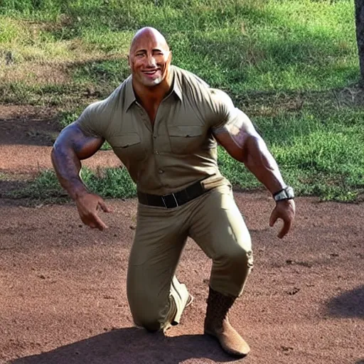 Prompt: kangaroo dwayne johnson, wearing a safari outfit