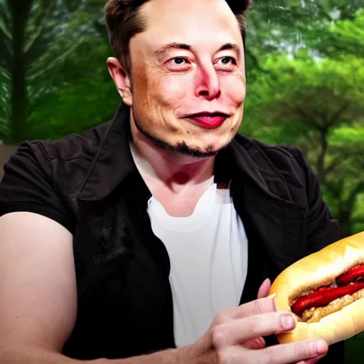 Prompt: Elon Musk eating a hotdog, hyper realistic, HD, HQ, photo realistic