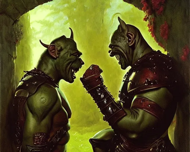 romantic fantasy oil painting portrait of two male orc | Stable ...