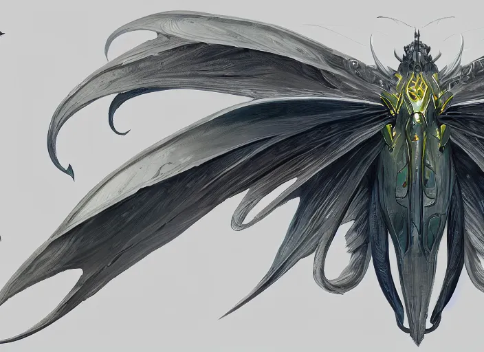 Prompt: detailed concept art of a huge angel - winged lunar moth dragon by cheng yi and luolin, artstation, artstationhd