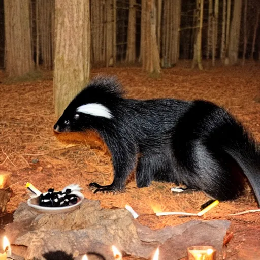 Image similar to photo of skunk birthday party in the woods at night