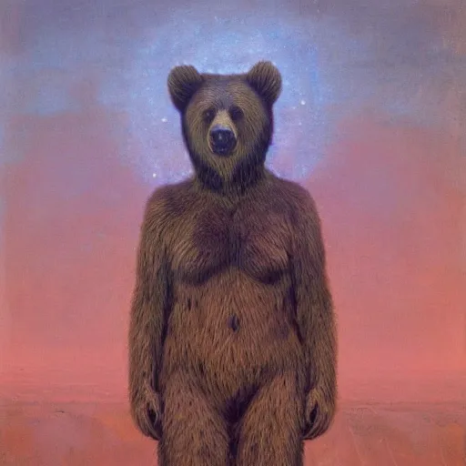 Image similar to bear hussar, beksinski