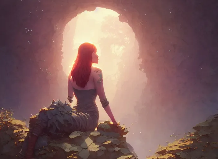 Image similar to full body view, highly detailed portrait of christina hendricks, stephen bliss, unreal engine, art by greg rutkowski, loish, rhads, ferdinand knab, makoto shinkai and lois van baarle, ilya kuvshinov, rossdraws, tom bagshaw, global illumination, radiant light, detailed and intricate environment