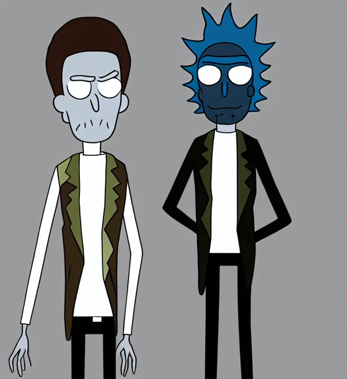 Image similar to white man with black fabric mask, short dark hair, true anatomy!, digital painting, style of rick and morty!!!