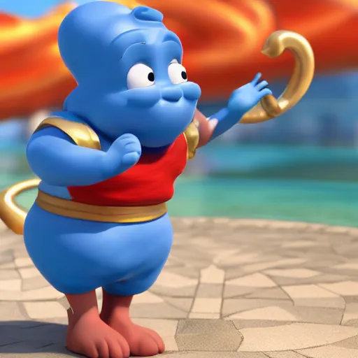 Prompt: friendly genie mascot for a website, 3 d render character art 8 k