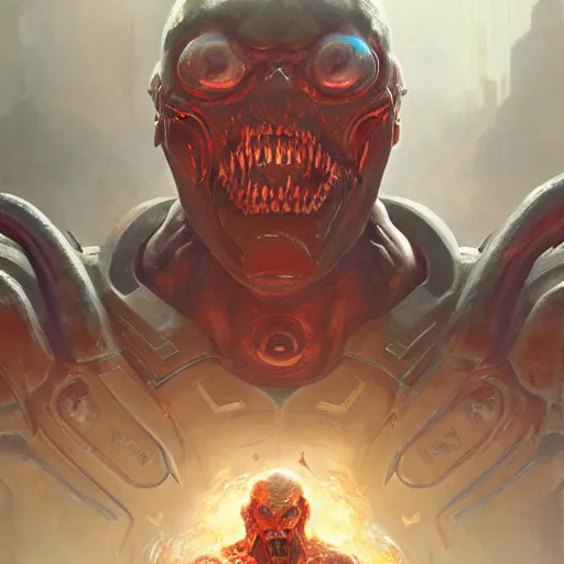 Image similar to doom eternal, mutant, tubes fused with the body, front view, painted by stanley lau, painted by greg rutkowski, painted by stanley, artgerm, masterpiece, digital art, trending on arts