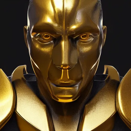 Image similar to portrait of warrior gold statue reflect chrome, 8 k uhd, unreal engine, octane render in the artstyle of finnian macmanus, john park and greg rutkowski