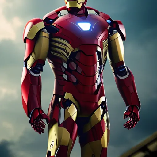 Image similar to iron man suit with captain america color palette, 8k ultra hd, hyper detailed