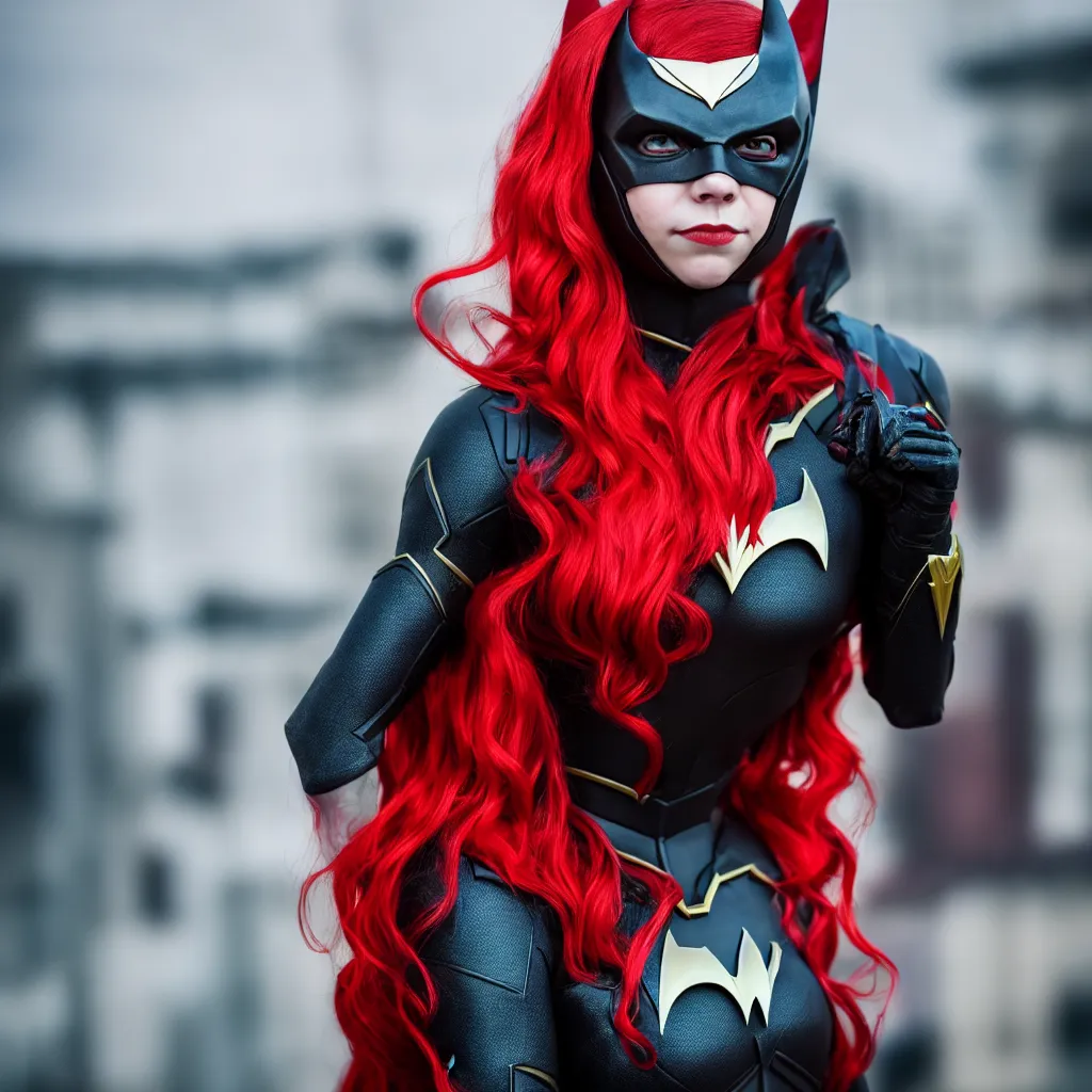 Prompt: high quality photo of a cosplaying Anya taylor as batwoman , photography 4k, f1.8 anamorphic, bokeh, 4k, Canon, Nikon