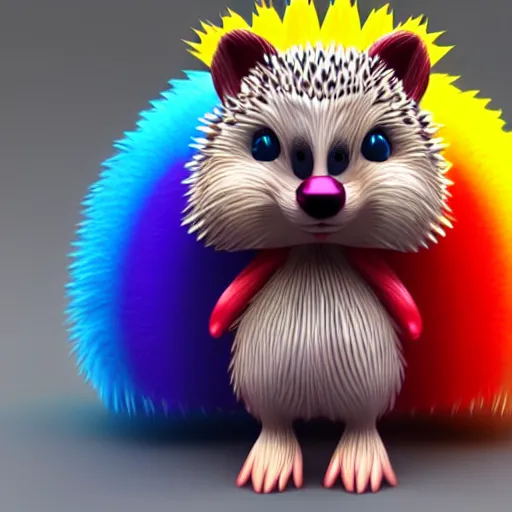 Prompt: colorful furry cute hedgehog 3d render with rainbow quills