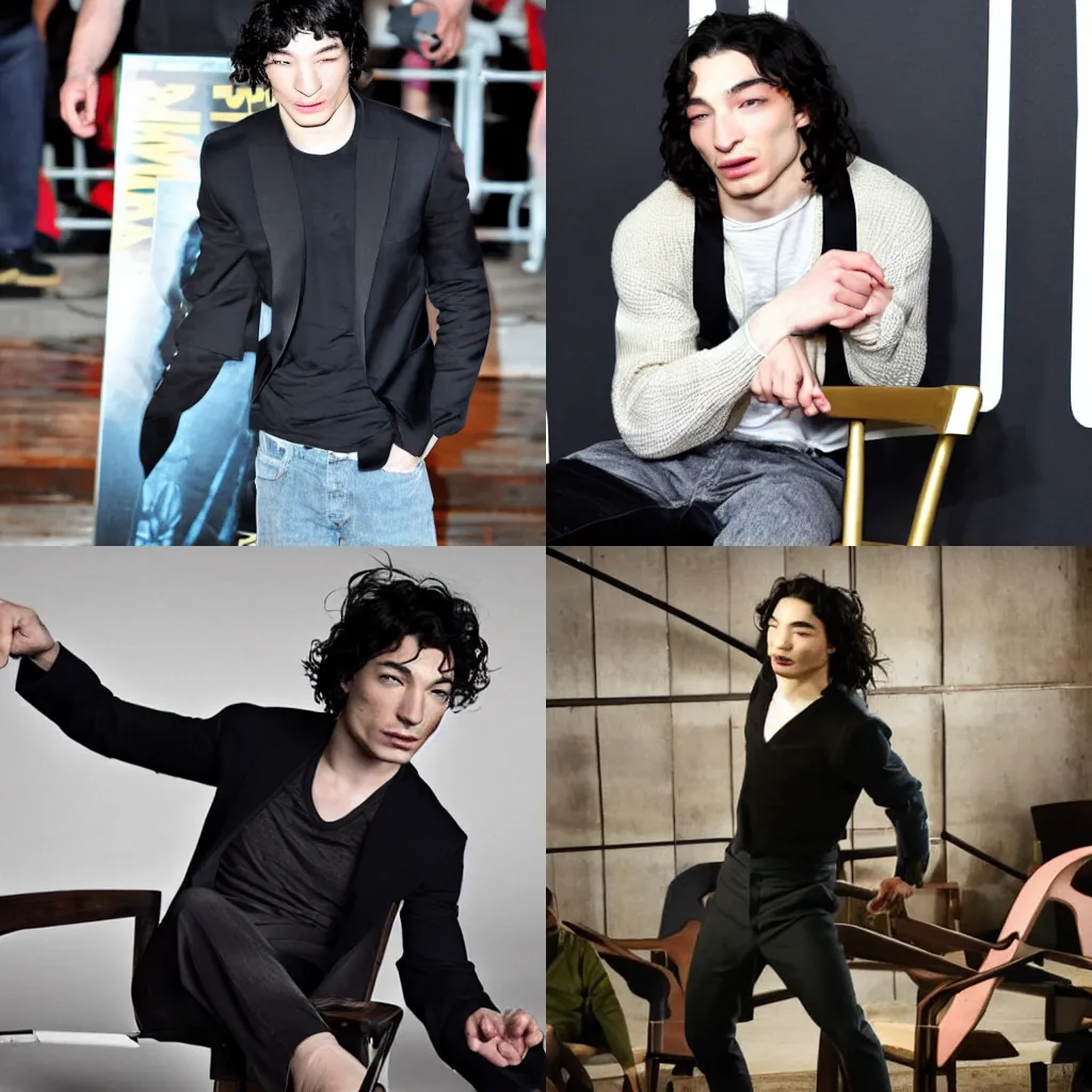 Prompt: ezra miller throwing a chair