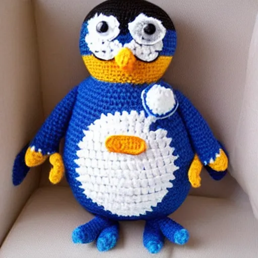 Image similar to crocheted penguin doll,