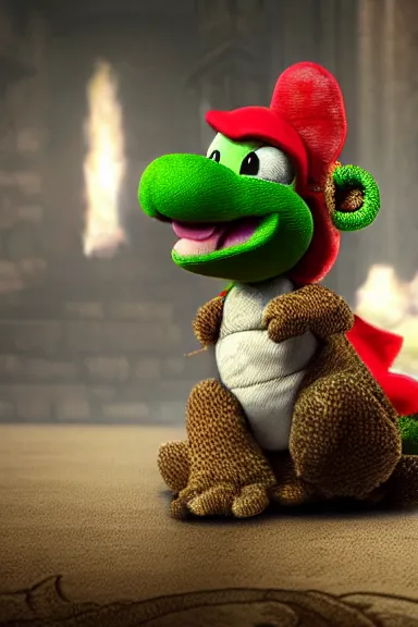 Image similar to very very intricate photorealistic photo of yoshi in an episode of game of thrones, photo is in focus with detailed atmospheric lighting, award - winning details