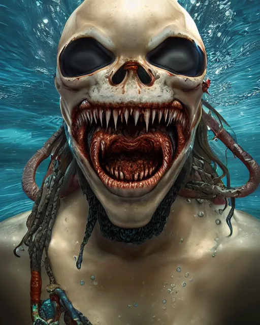underwater pirate portrait of venom, au naturel, hyper