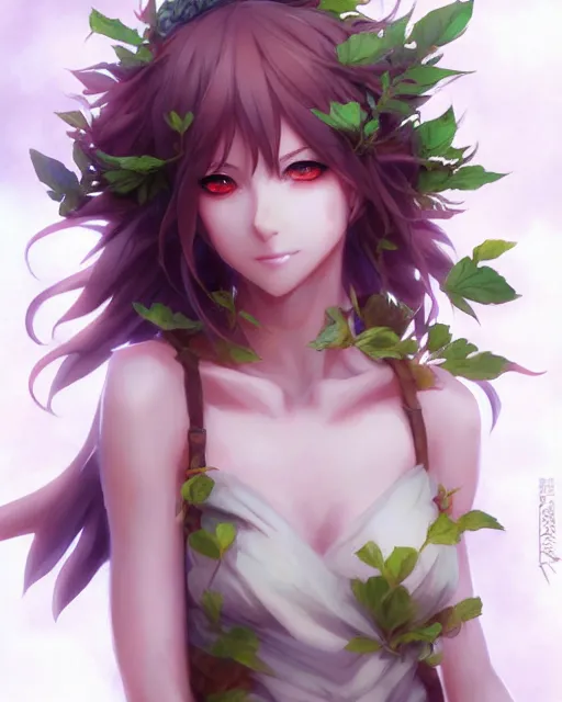 Image similar to character concept art of an anime dryad | | cute - fine - face, pretty face, realistic shaded perfect face, fine details by stanley artgerm lau, wlop, rossdraws, james jean, andrei riabovitchev, marc simonetti, and sakimichan, tranding on artstation