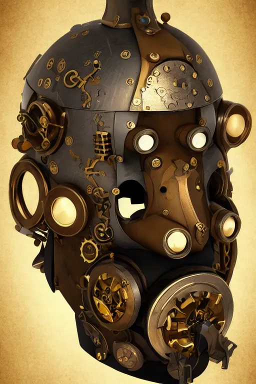 Image similar to steampunk mask minimalist fantasy art robot ninja helmet, global illumination ray tracing hdr fanart arstation by sung choi and eric pfeiffer and gabriel garza and casper konefal chaykin howard and campionpascale and cooke darwyn and davis jack