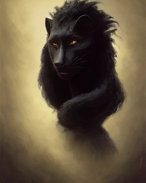 Image similar to a portrait of black furry shadow nightmare monster in a background of deep shadows, illustration, dramatic lighting, soft details, painting oil on canvas, art nouveau, octane render, HDR, 4k, 8k, HD, by Edmund Blair Leighton, Brom, Charlie Bowater, trending on artstation, Tom Bagshaw, faces by otto Schmidt