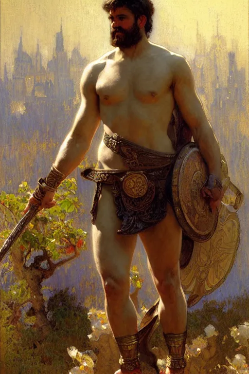 Image similar to male, gladiator, painting by gaston bussiere, craig mullins, greg rutkowski, alphonse mucha