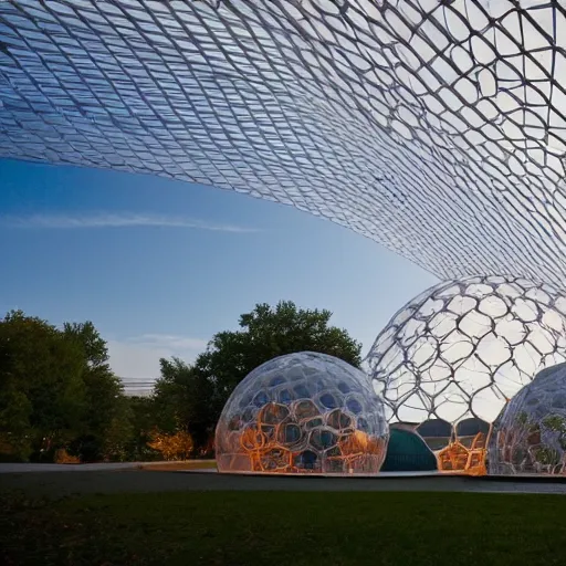 Image similar to Montreal Biosphere, geodesic dome by Buckminster Fuller, cinematic lighting, 4k, 8k