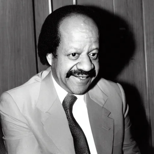 Image similar to sherman hemsley sitting at a recording console in a recording studio, faded photograph from 1 9 8 2