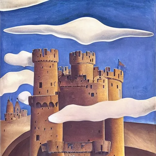 Prompt: by candido portinari riotous. a beautiful installation art of a castle in the clouds.