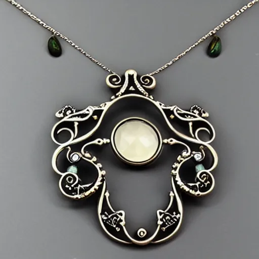 Prompt: artnouveau symmetrical necklace bezel