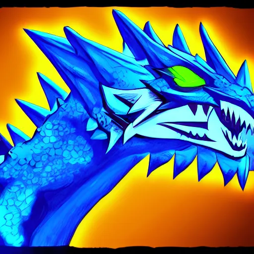 Image similar to illustration neon blue and yellow super cool dragon. trending on artstation