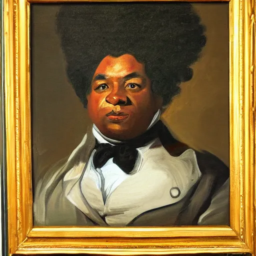 Image similar to big thick muscular black man painting, gilbert stuart style